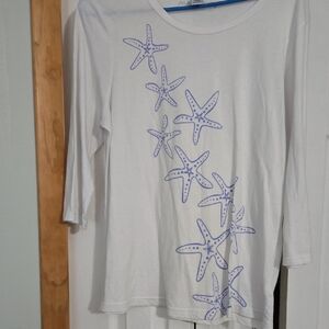 Elegant White and Purple Starfish 3/4 Sleeve Tee
